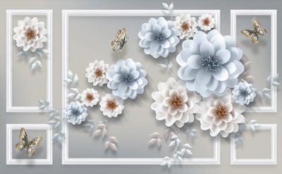 фотообои 3Д цветы и бабочки